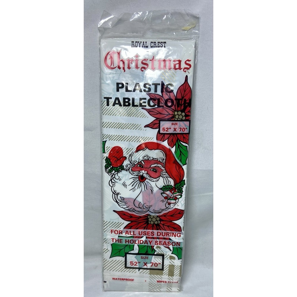 VTG Royal Crest Christmas Tablecloth Plastic 54x70 Poinsettia NOS